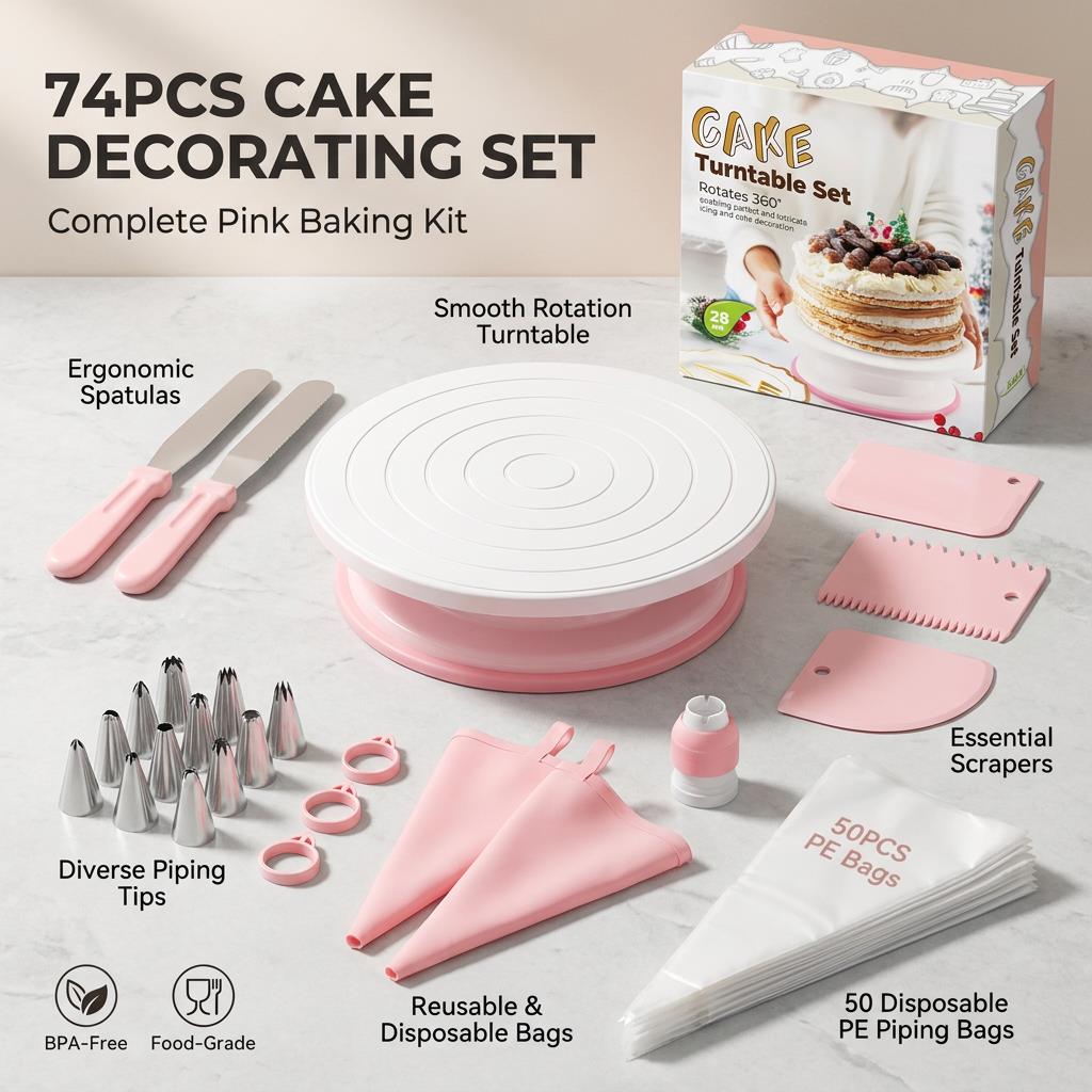 Willia 74-piece pink piping tips set