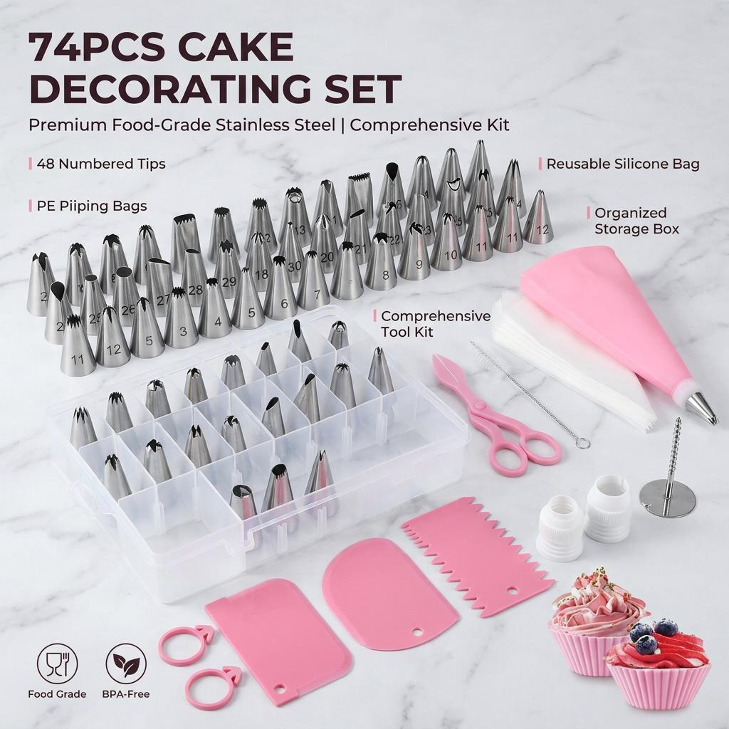 Willia 74-piece pink piping tips set