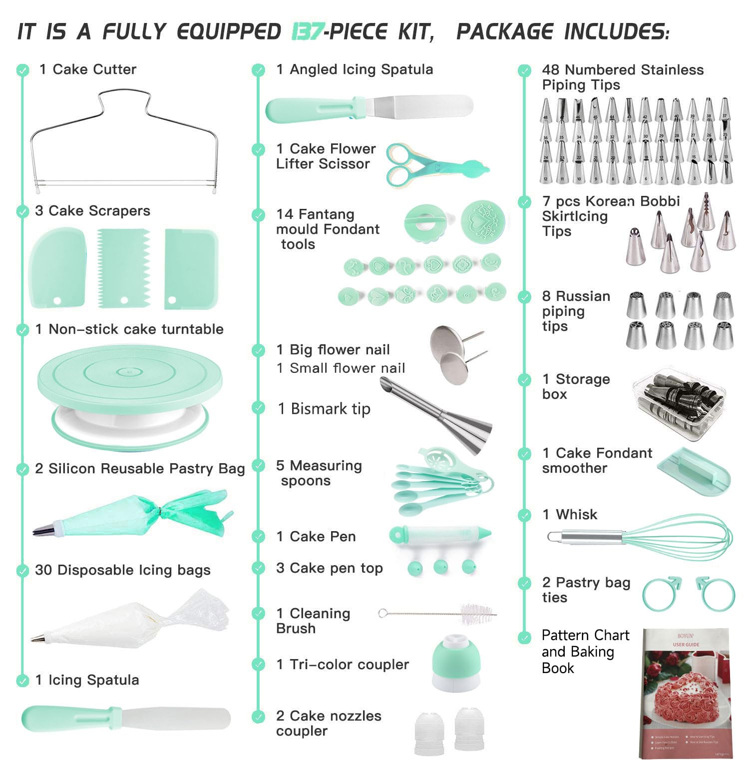356-piece green cake decorating kit with piping tools - gallery 2