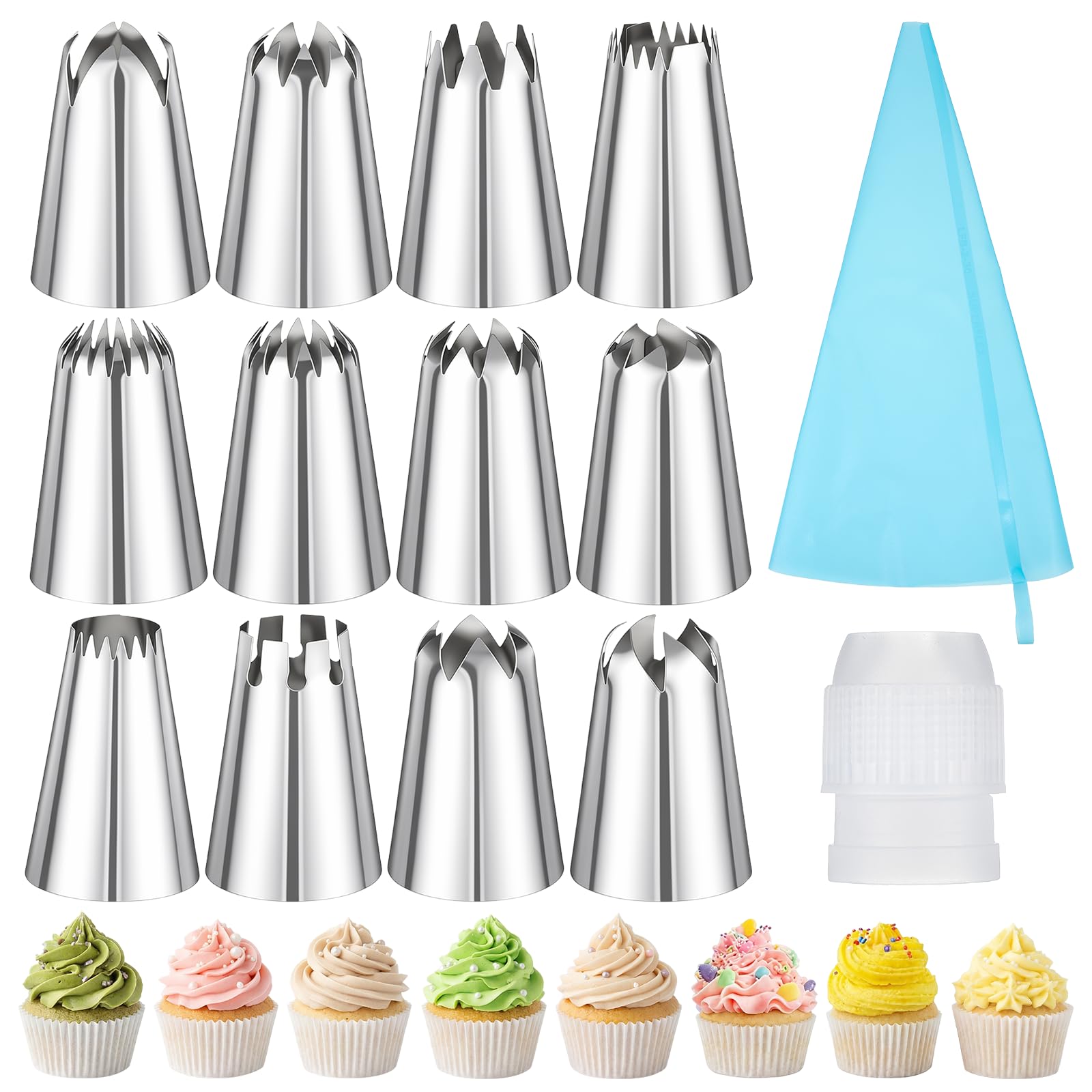 16-piece pink stainless steel pastry nozzles