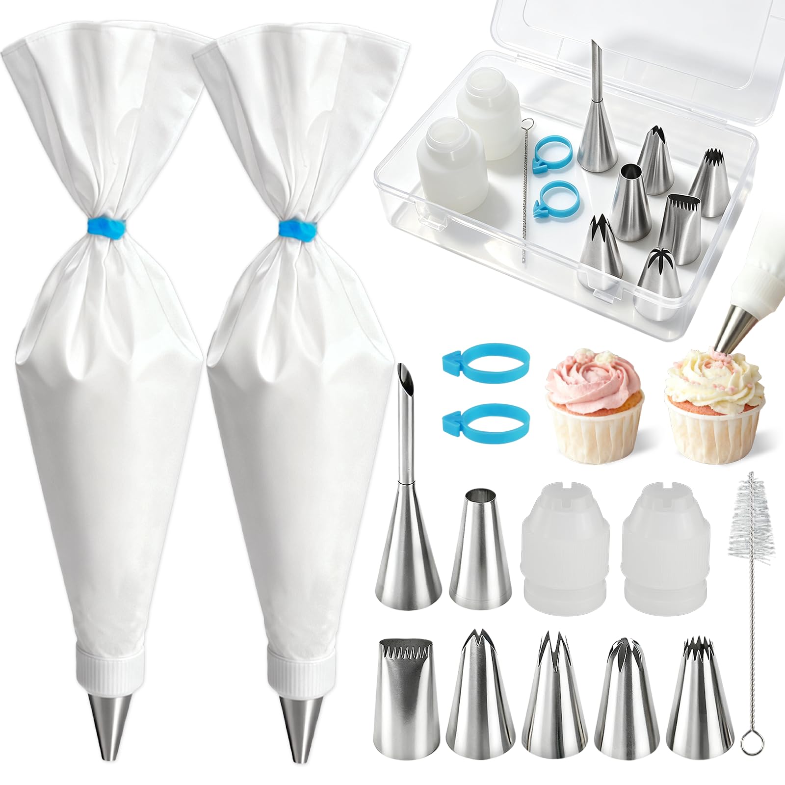 15-piece piping bags and tips set 16 inch