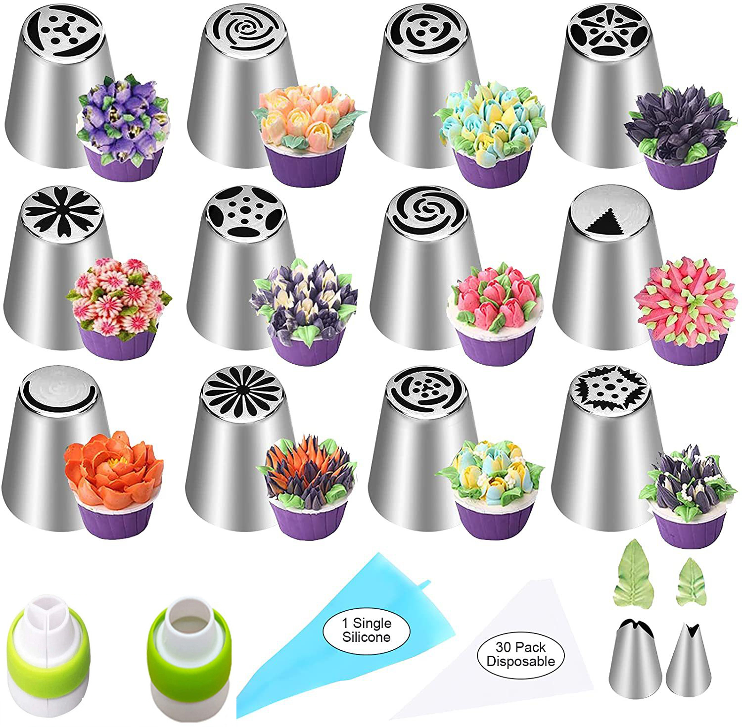 27-piece Russian piping nozzle set decorated with real buttercream