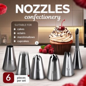 6Pcs Flower Piping Tips Set Stainless Steel Cake Decorating Icing Tips Nozzles