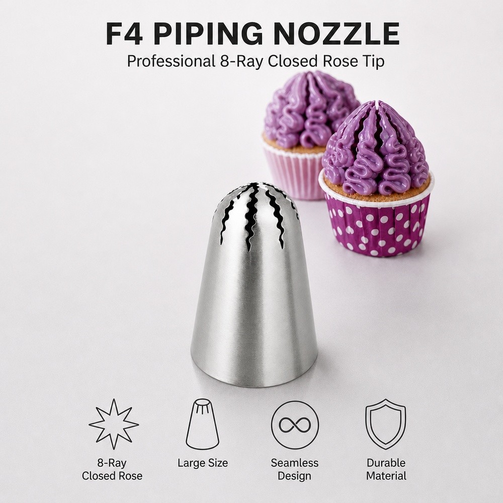 F4 Piping Nozzle – Seamless 304 Stainless Steel, 8-Ray Closed Rose Tip (Large)