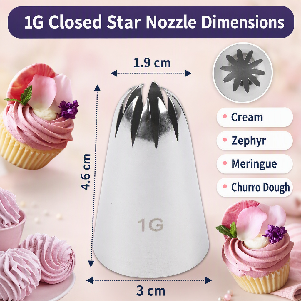 No. 1G Piping Nozzle – 10-Ray Closed Star Icing Tip, Seamless 304 Stainless Steel - Image 3