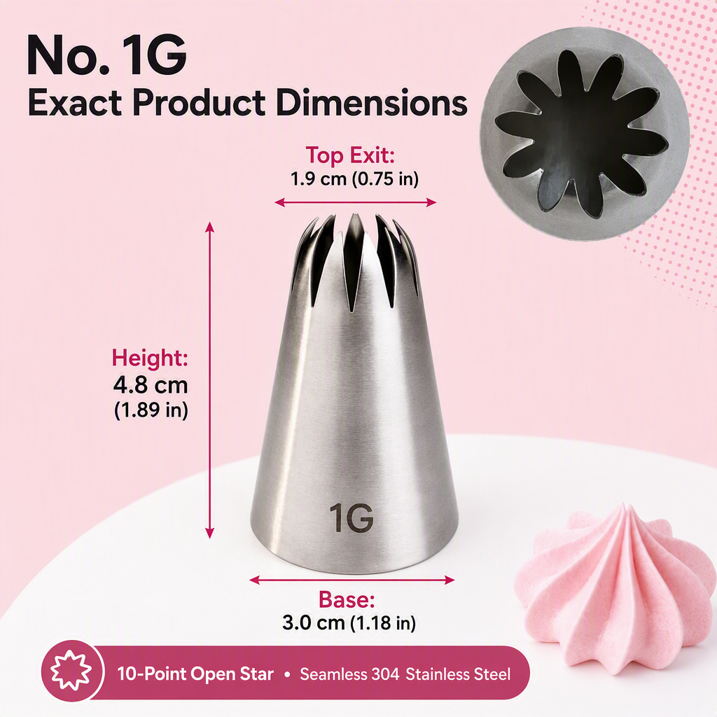 No. 1G Piping Nozzle – 10-Ray Closed Star Icing Tip, Seamless 304 Stainless Steel - Image 6