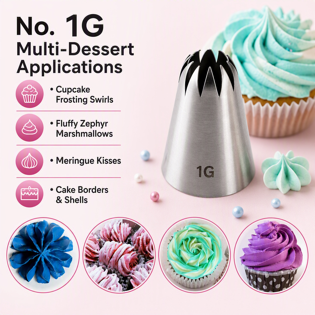 No. 1G Piping Nozzle – 10-Ray Closed Star Icing Tip, Seamless 304 Stainless Steel - Image 7
