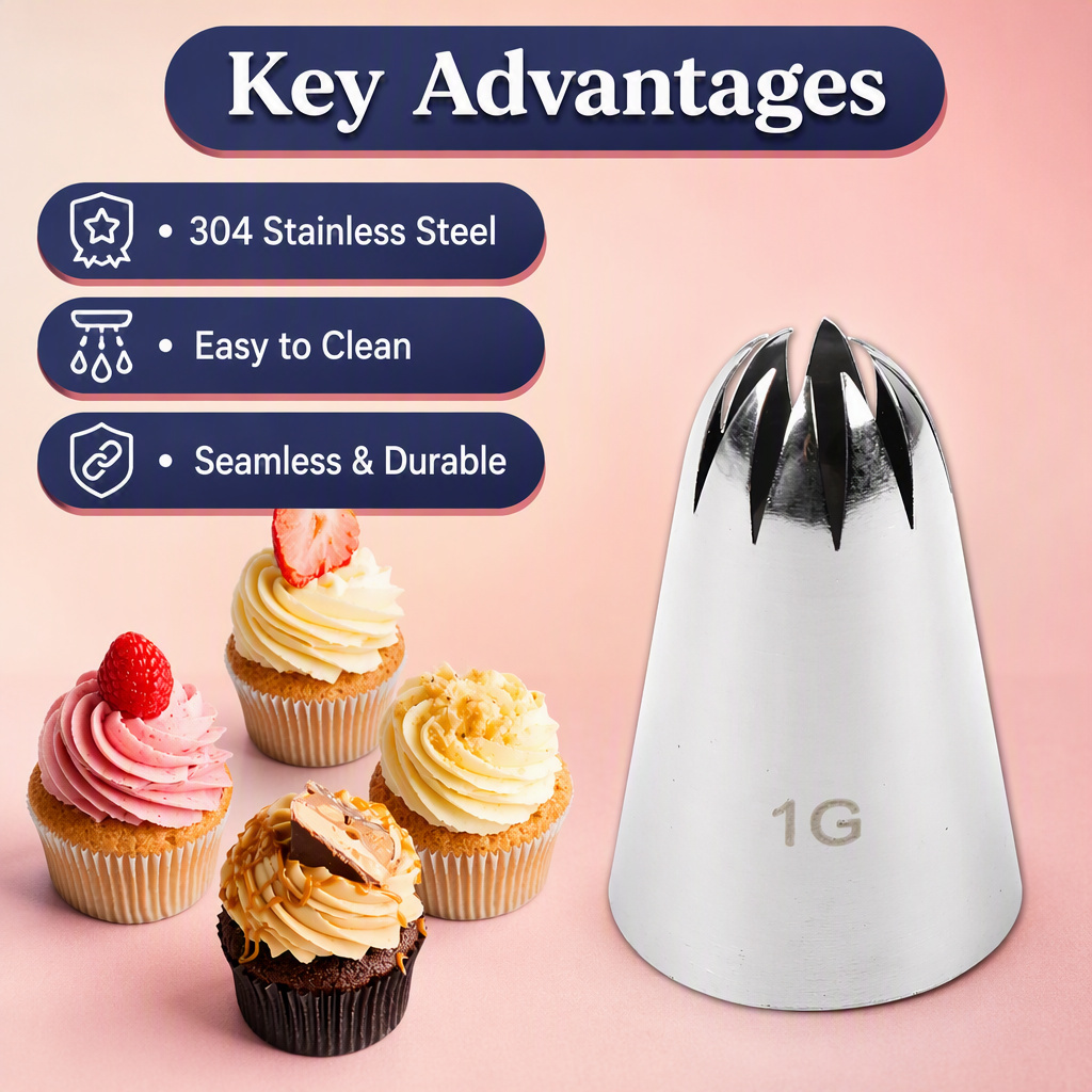 No. 1G Piping Nozzle – 10-Ray Closed Star Icing Tip, Seamless 304 Stainless Steel - Image 9