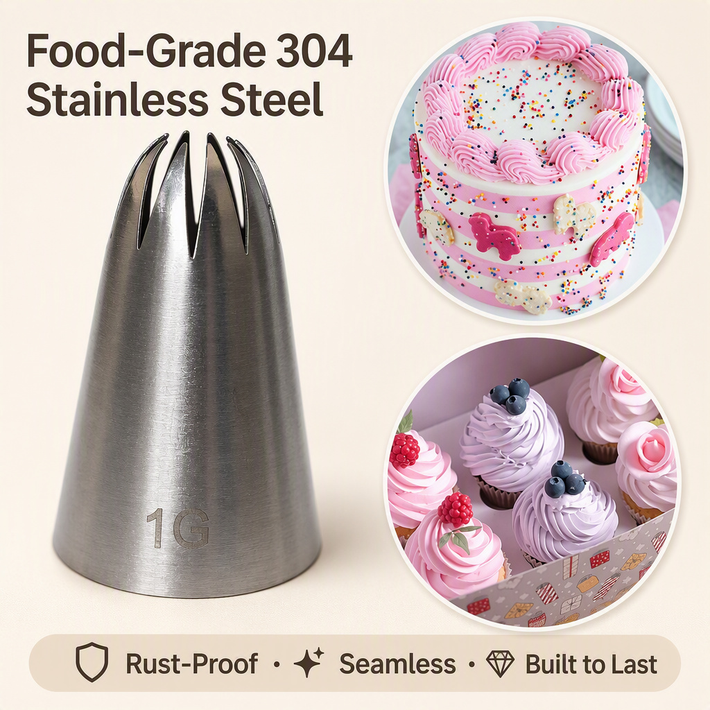 No. 1G Piping Nozzle – 10-Ray Closed Star Icing Tip, Seamless 304 Stainless Steel - Image 11