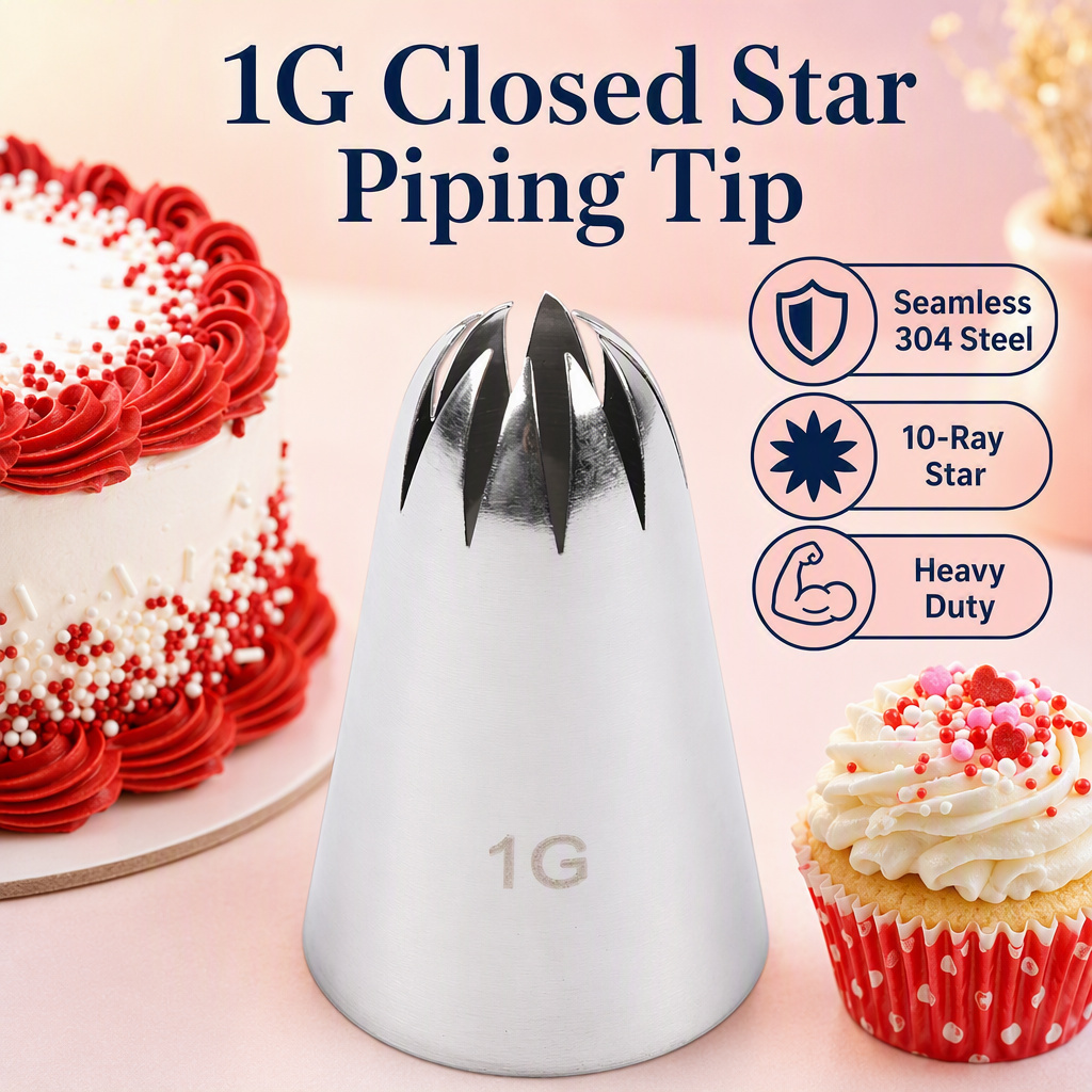 No. 1G Piping Nozzle – 10-Ray Closed Star Icing Tip, Seamless 304 Stainless Steel - Image 12