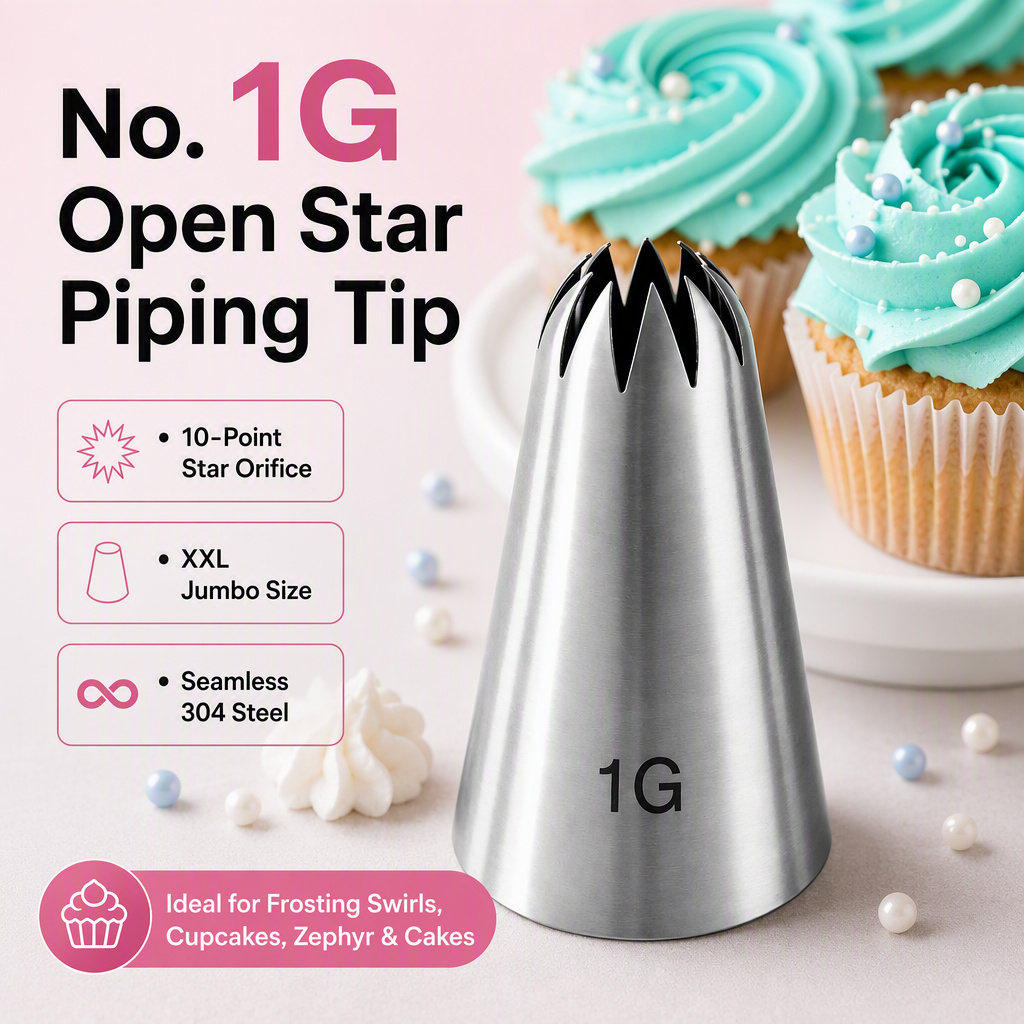 No. 1G Piping Nozzle – 10-Ray Closed Star Icing Tip, Seamless 304 Stainless Steel - Image 4