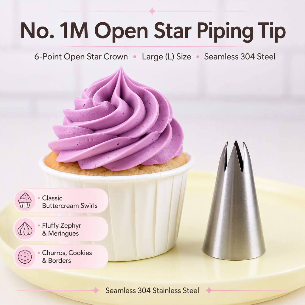 No. 1M open star piping tip in seamless 304 stainless steel