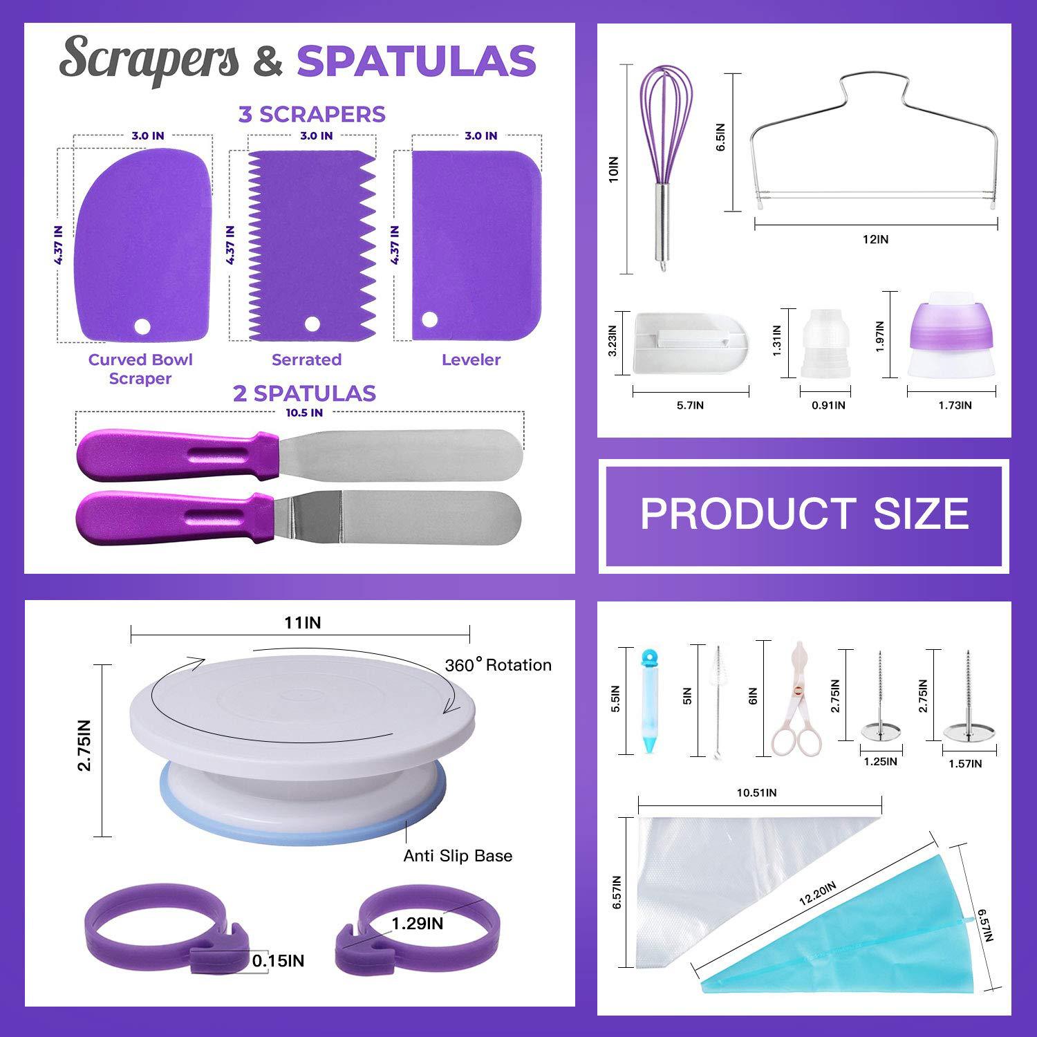 137 Pcs Cake Decorating Kit in Purple – Turntable, 63 Seamless 304 Piping Tips & Fondant Tools - Image 4