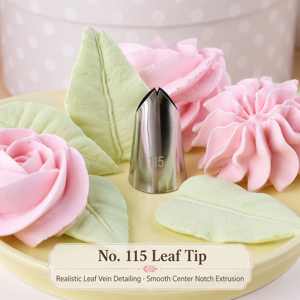 No. 115 leaf tip piping realistic leaves with raised center vein detail