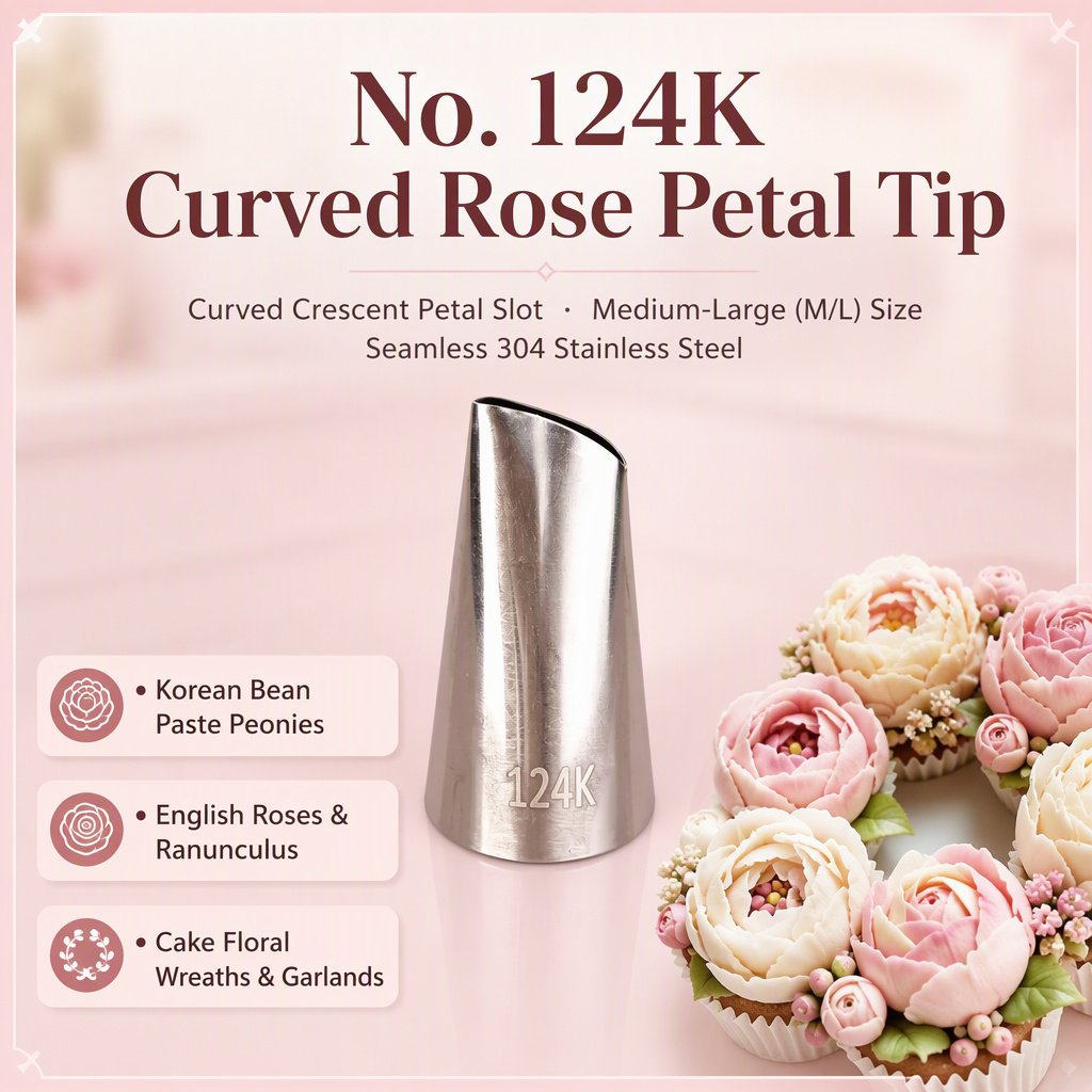 No. 124K curved rose petal piping tip in seamless 304 stainless steel