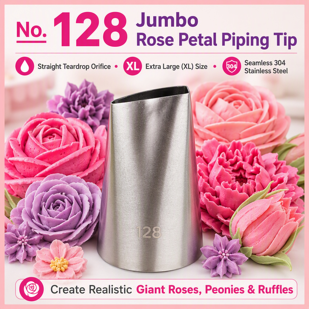 Giant buttercream garden rose petals piped on flower nail using No. 128 jumbo petal tip