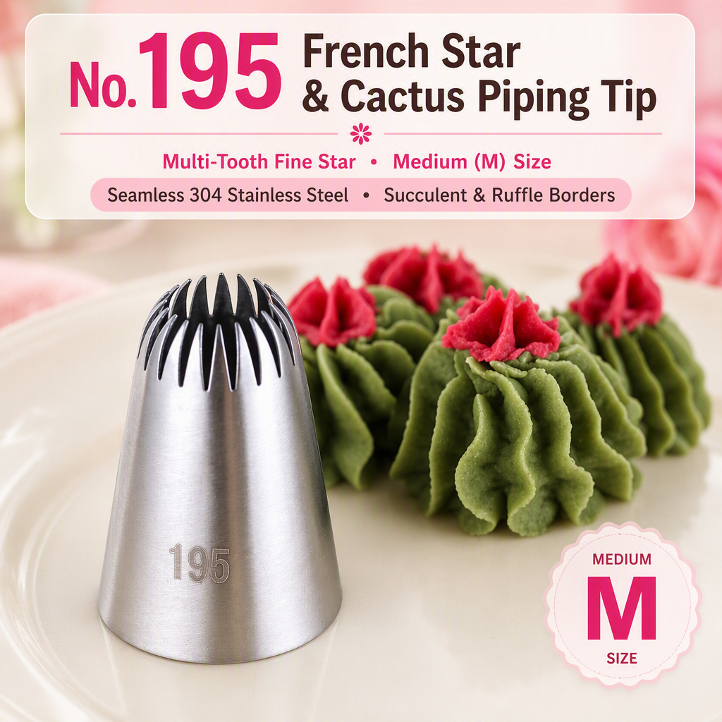 No. 195 French multi-tooth open star piping nozzle in seamless 304 stainless steel