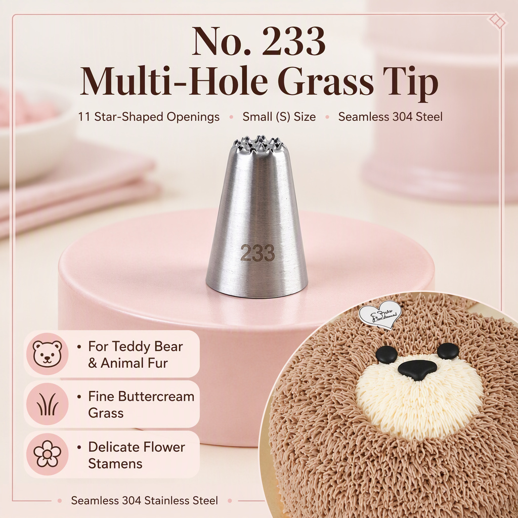 No. 233 multi-hole grass piping tip in seamless 304 stainless steel