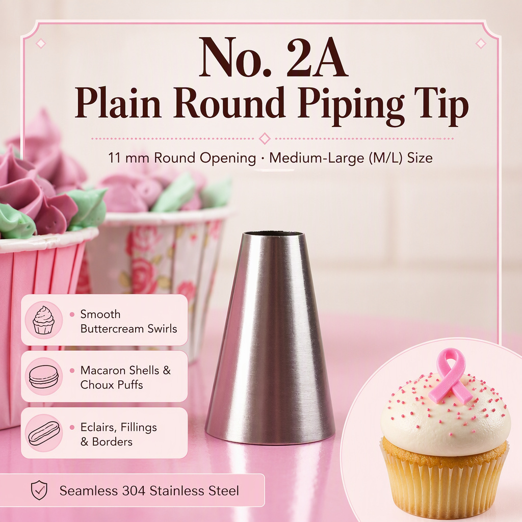 No. 2A plain round piping tip with 11mm opening in seamless 304 stainless steel
