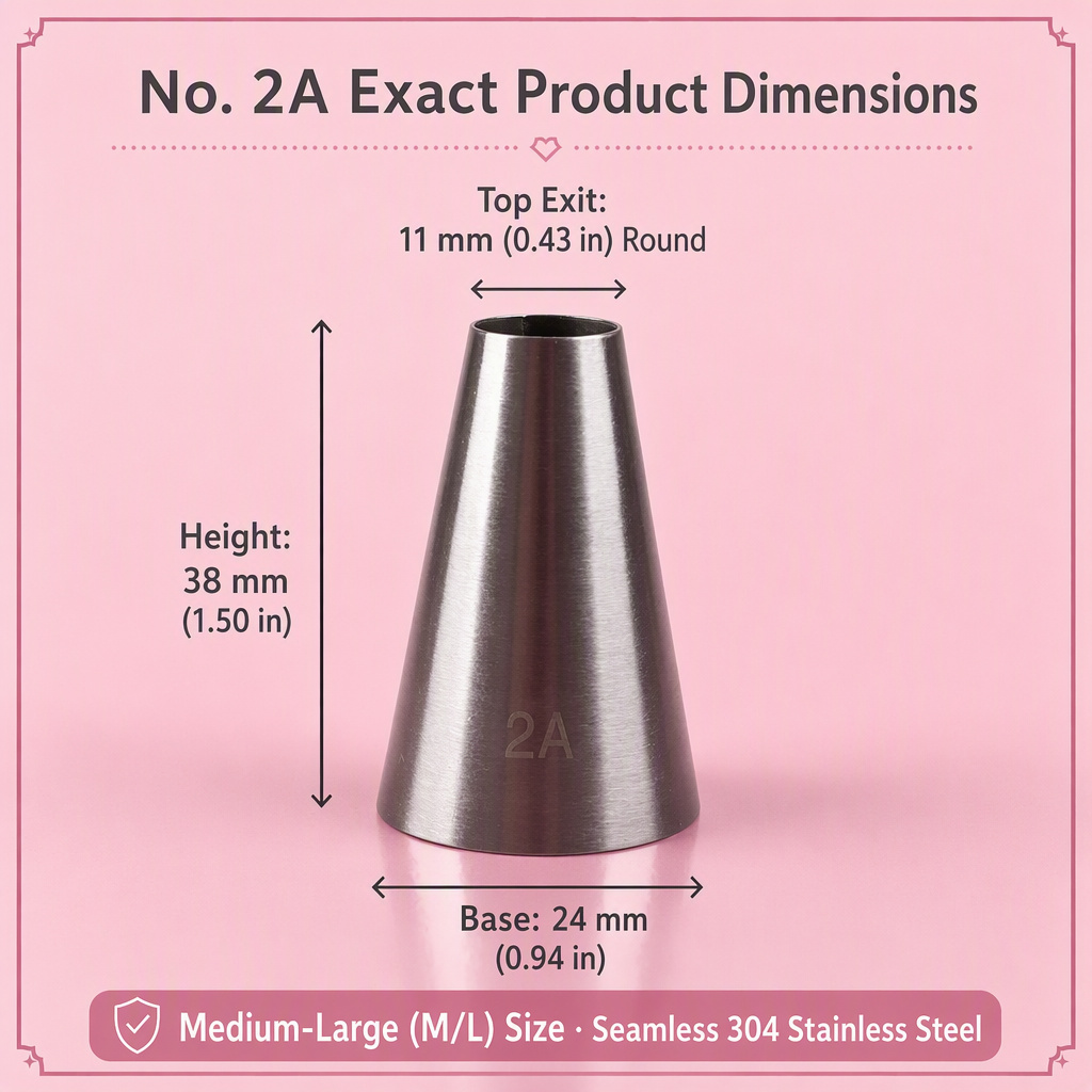 No. 2A plain round piping tip dimension diagram with 11mm opening