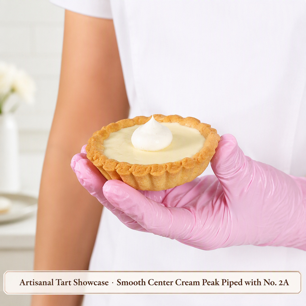 No. 2A plain round piping tip smooth cream peak on tart application
