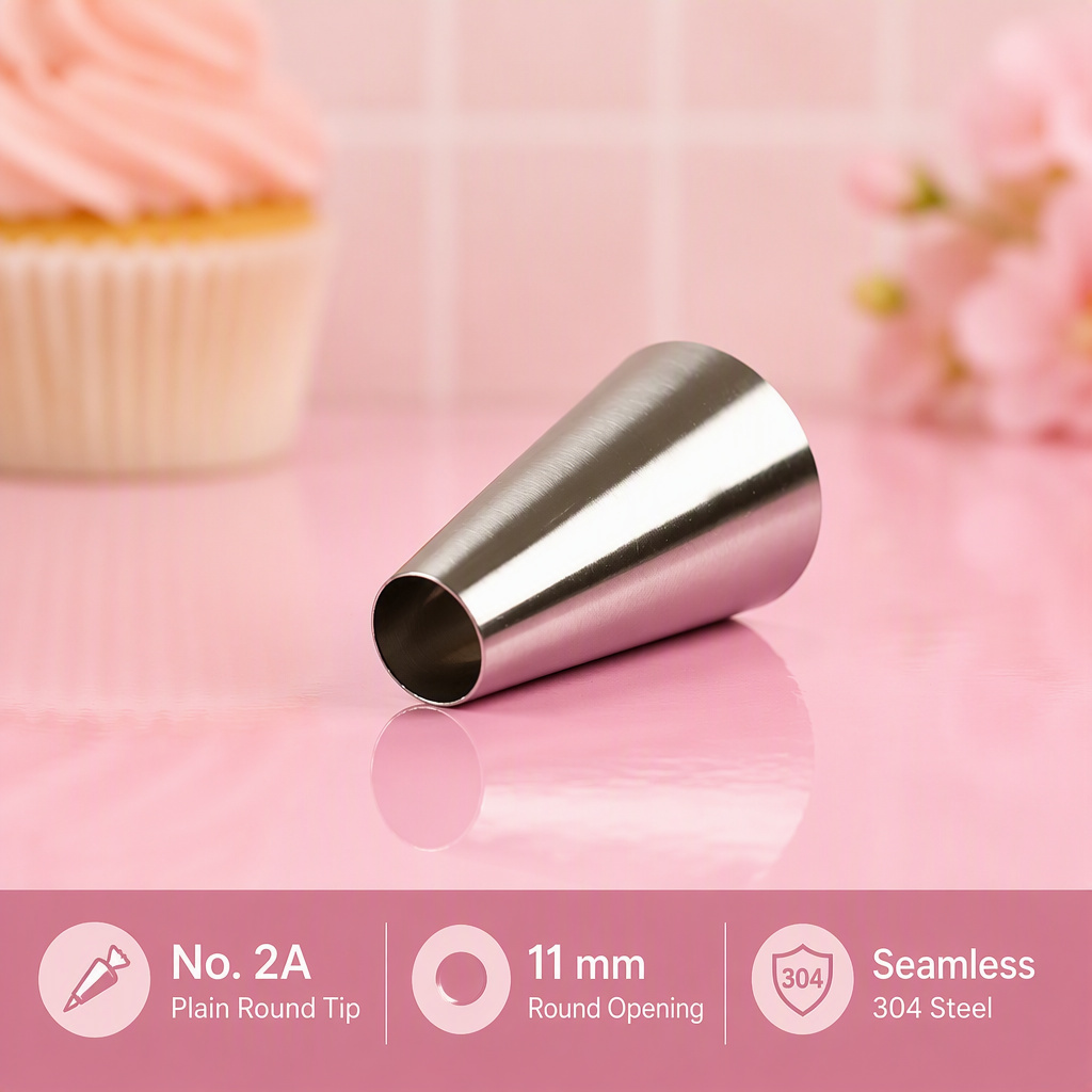 No. 2A plain round piping tip with 11mm round opening and seamless 304 stainless steel