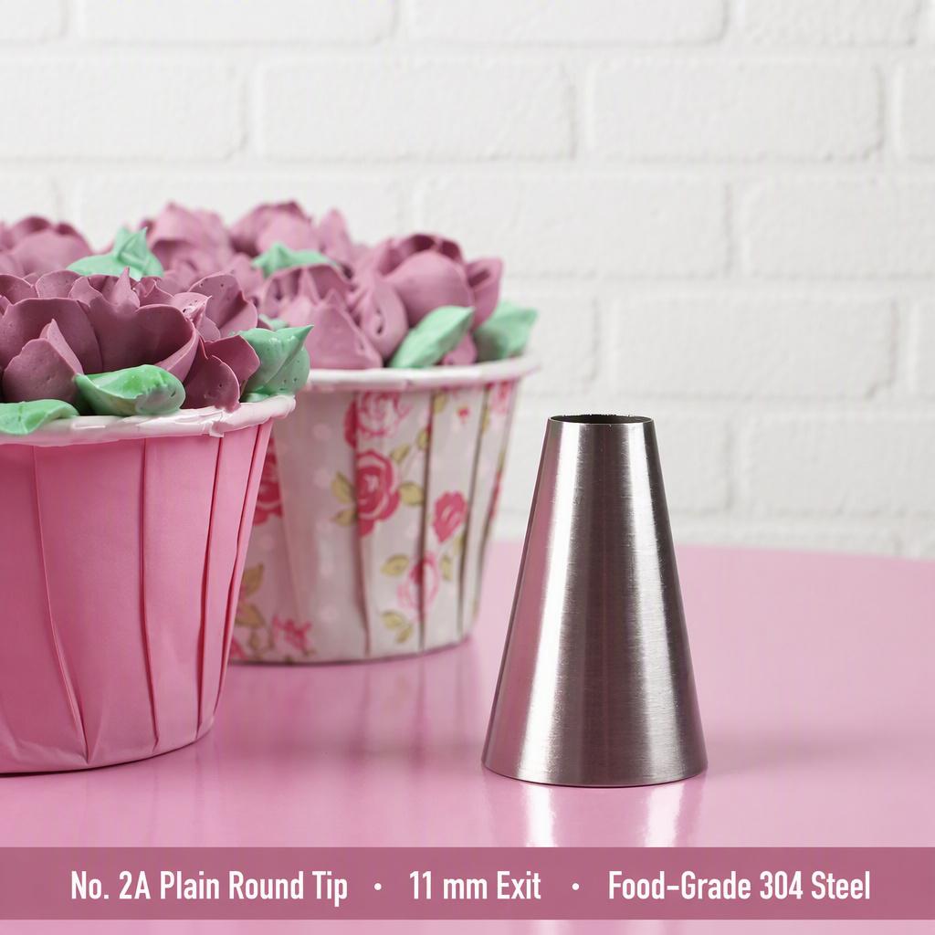 No. 2A plain round piping tip with 11mm exit and food-grade seamless 304 stainless steel