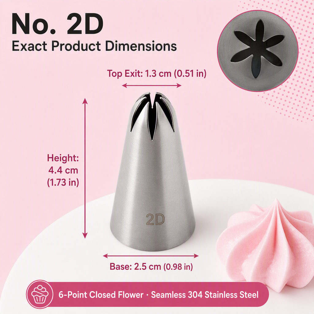 No. 2D 6-cut drop flower closed star piping nozzle product detail and dimensions