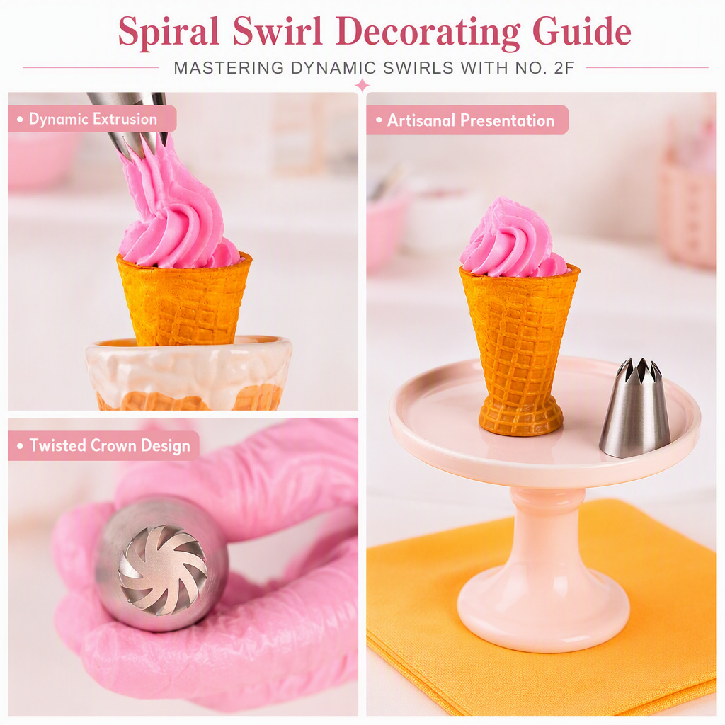 Spiral swirl decorating guide with a No. 2F tip, twisted crown design