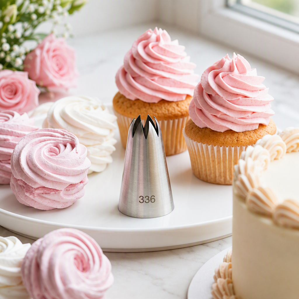 No. 336 large 8-cut closed rose piping tip in seamless 304 stainless steel