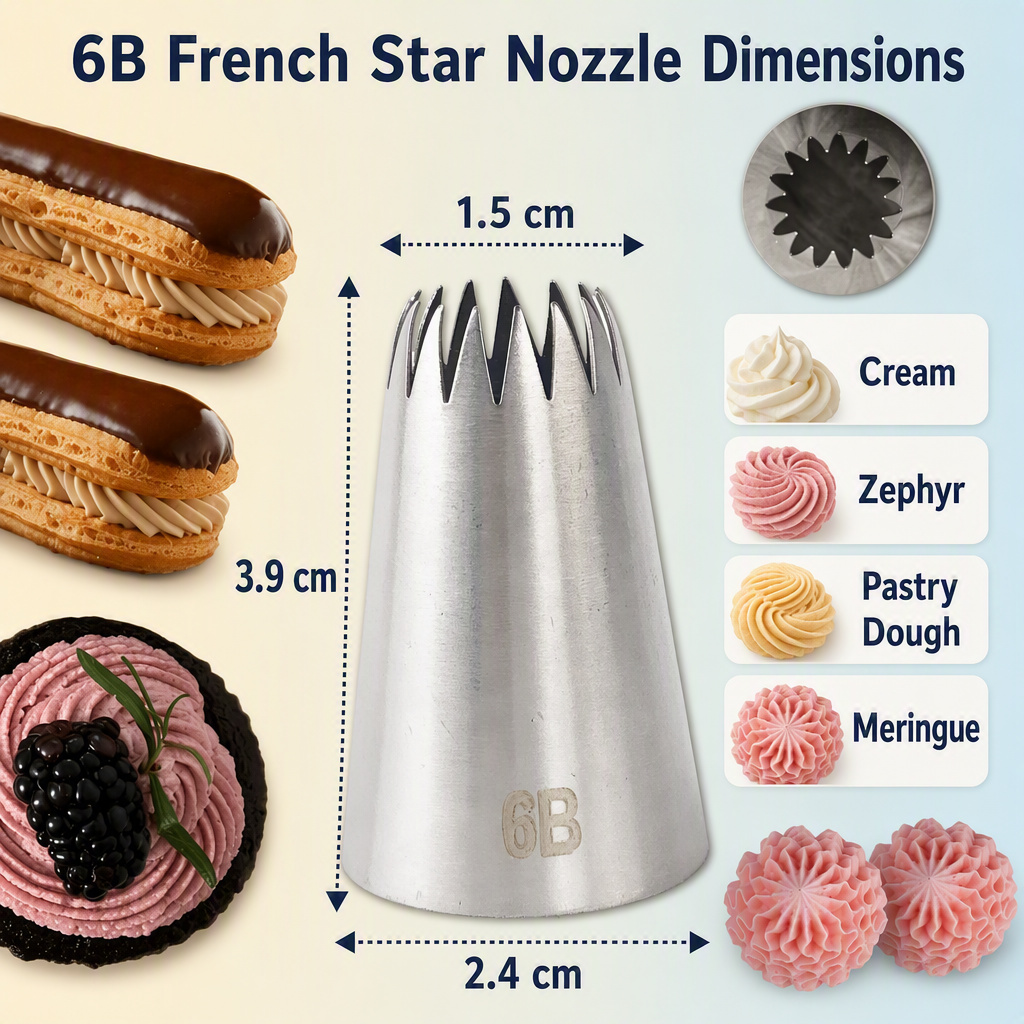 6B Piping Tip – Large Open Star Icing Nozzle, Seamless 304 Stainless Steel - Image 2