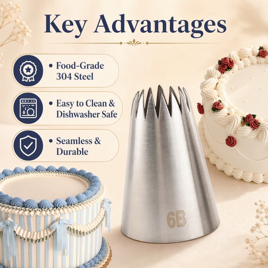 6B Piping Tip – Large Open Star Icing Nozzle, Seamless 304 Stainless Steel - Image 3
