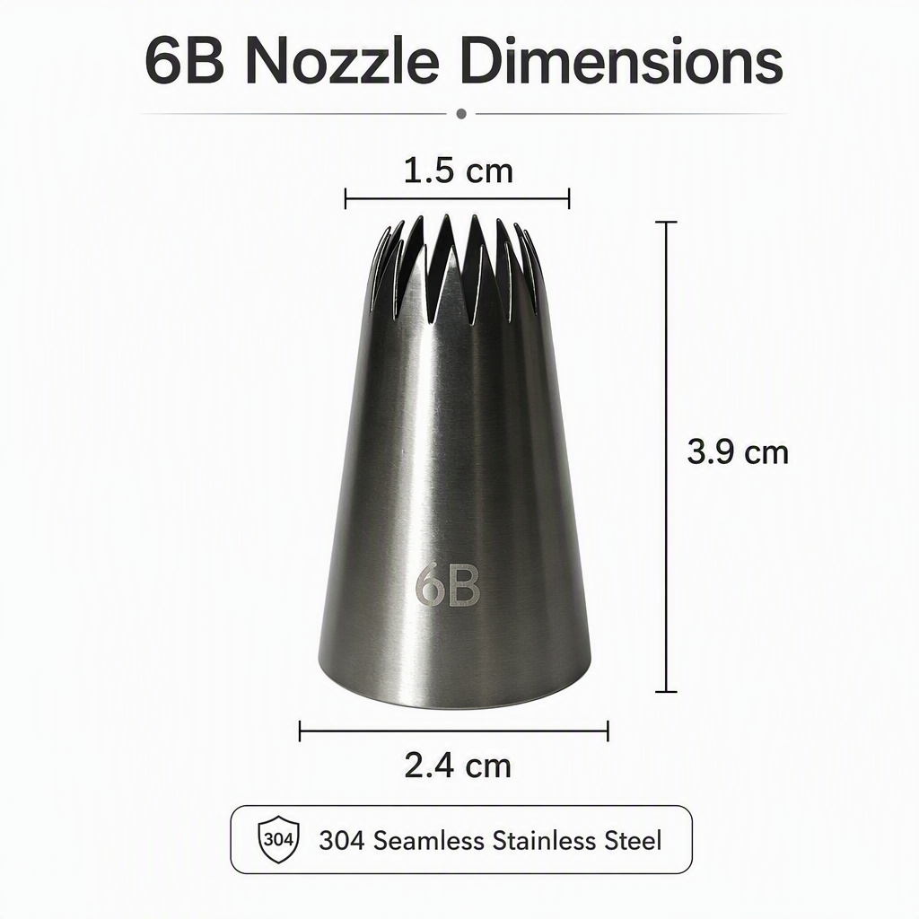 6B Piping Tip – Large Open Star Icing Nozzle, Seamless 304 Stainless Steel - Image 4