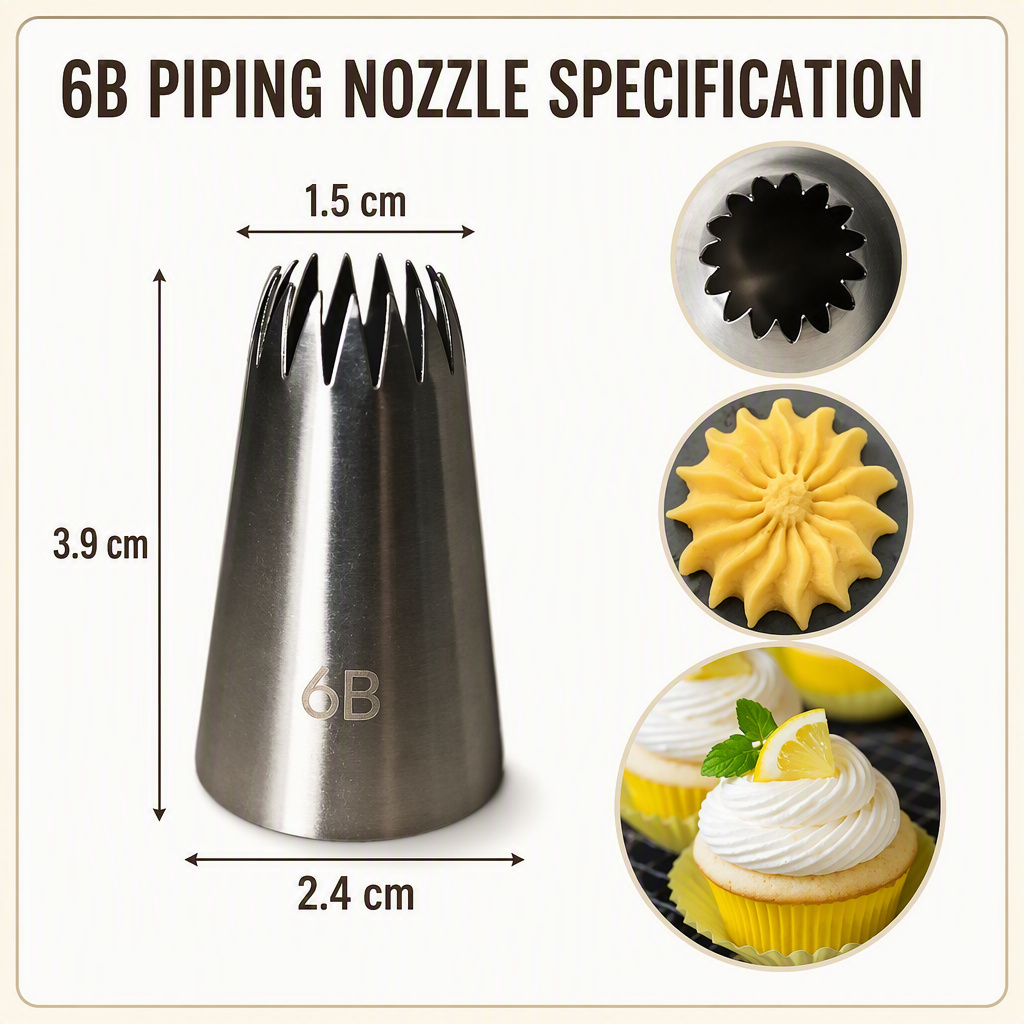 6B Piping Tip – Large Open Star Icing Nozzle, Seamless 304 Stainless Steel - Image 6