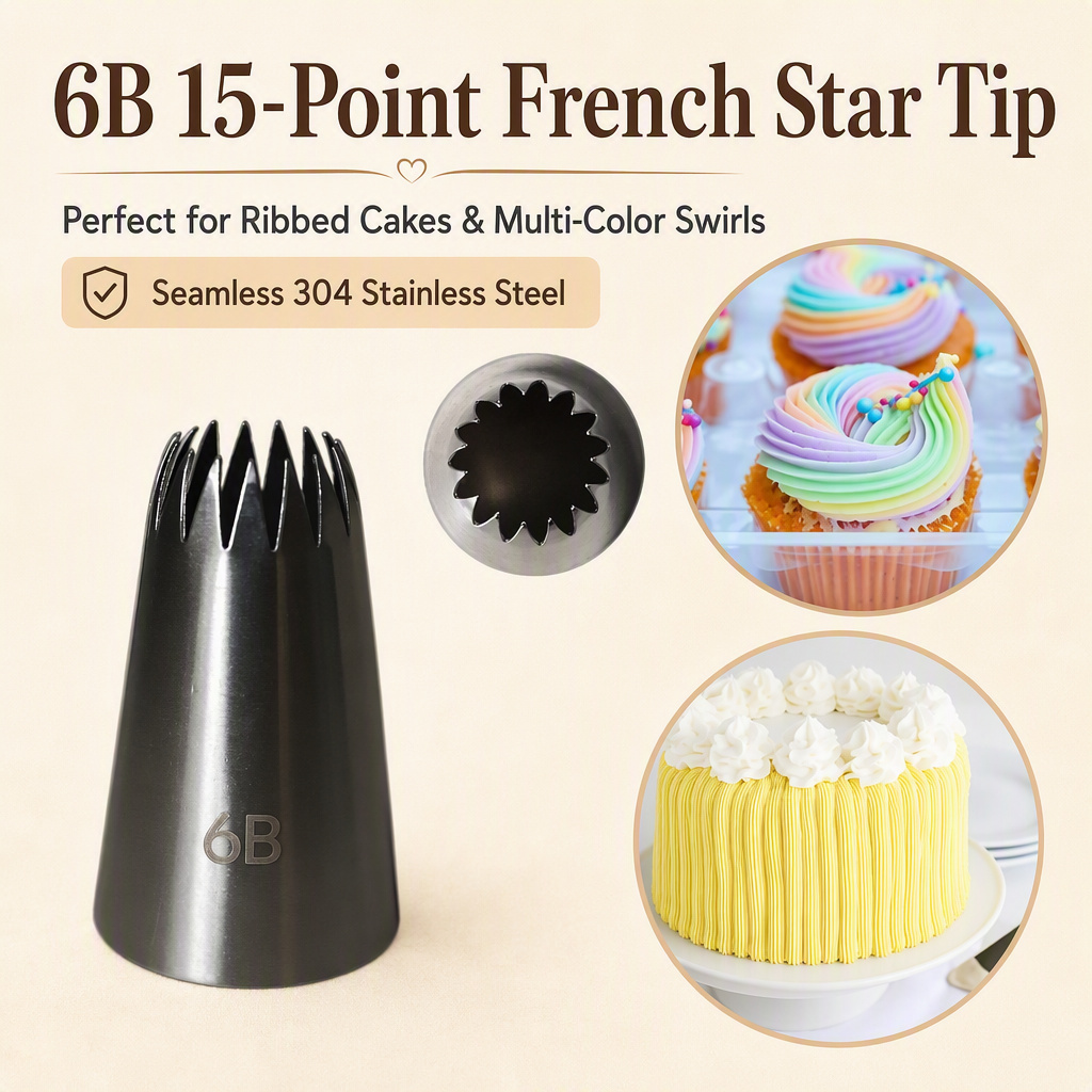 6B Piping Tip – Large Open Star Icing Nozzle, Seamless 304 Stainless Steel - Image 7