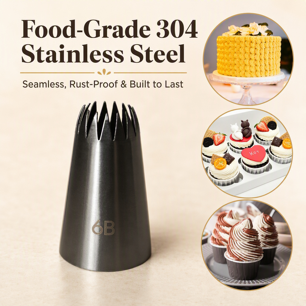 6B Piping Tip – Large Open Star Icing Nozzle, Seamless 304 Stainless Steel - Image 8