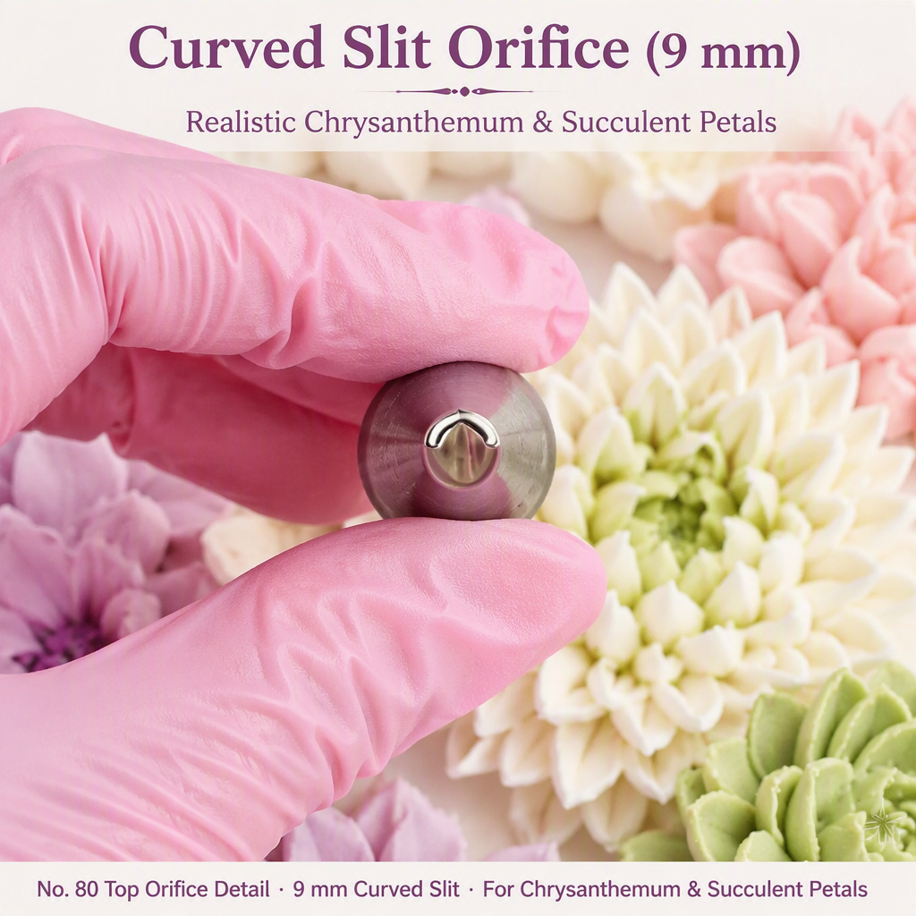 No. 80 top orifice detail — 9 mm curved slit for chrysanthemum and succulent petals