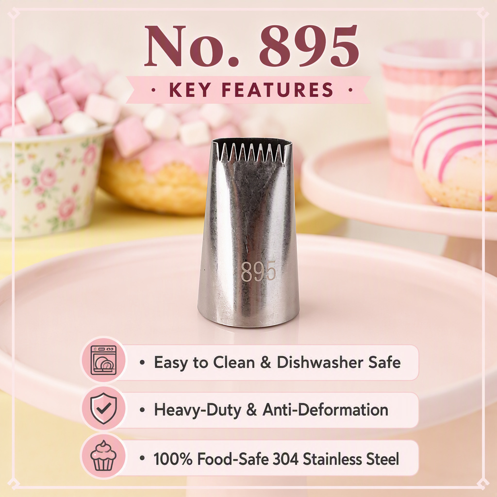 895 Basketweave Piping Tip – Dual-Sided Serrated Basket Weave Nozzle, Seamless 304 Stainless Steel