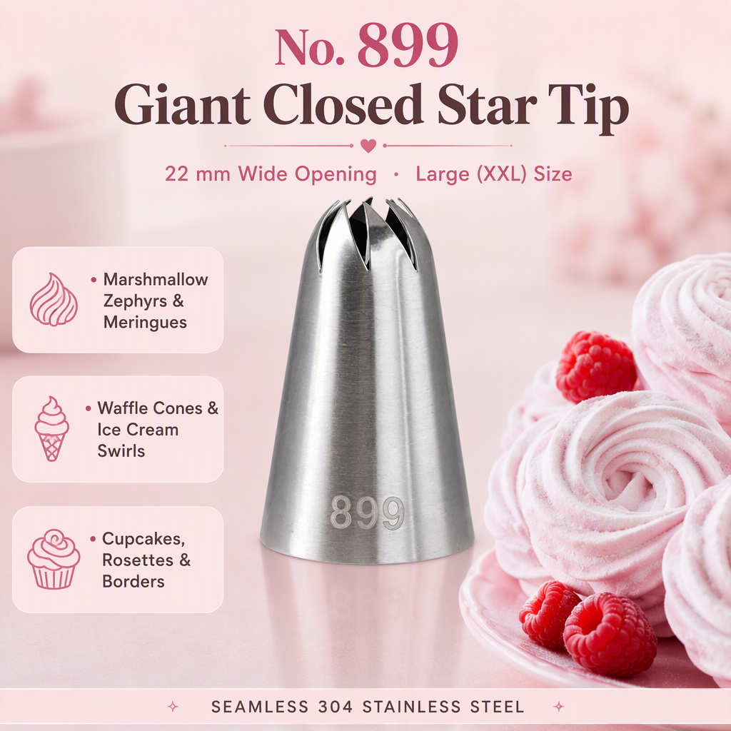 899 Giant Closed Star Piping Tip – Large XXL 22 mm Nozzle, Seamless 304 Stainless Steel