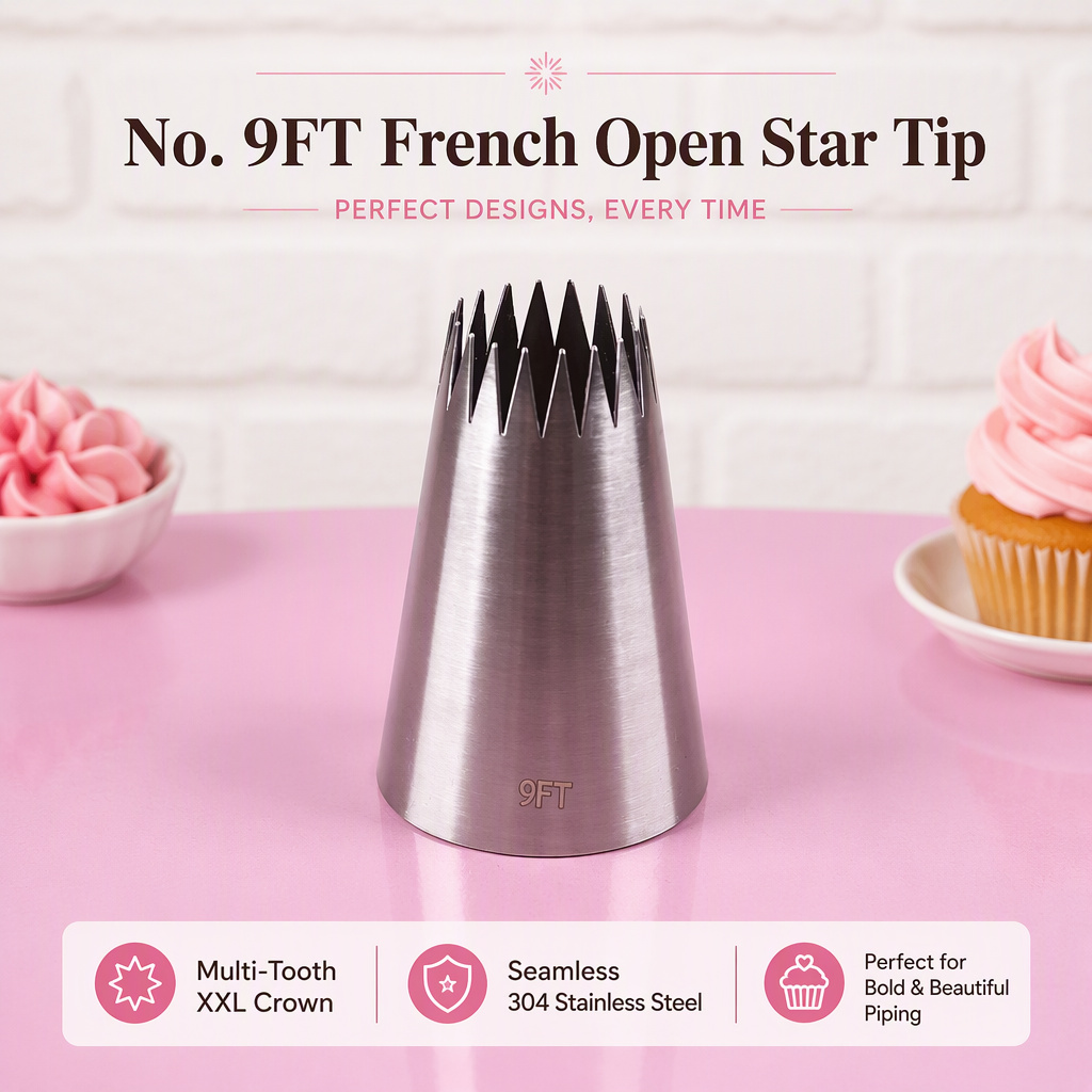 No. 9FT French Open Star Piping Tip – XXL Pastry Tip for Eclair, Choux & Cake Borders - Image 6