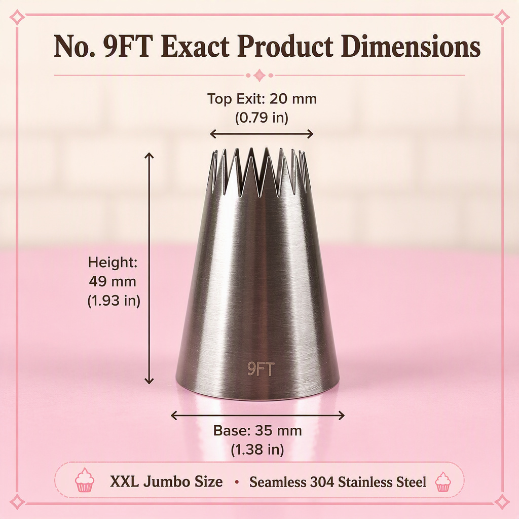 No. 9FT French Open Star Piping Tip – XXL Pastry Tip for Eclair, Choux & Cake Borders - Image 4