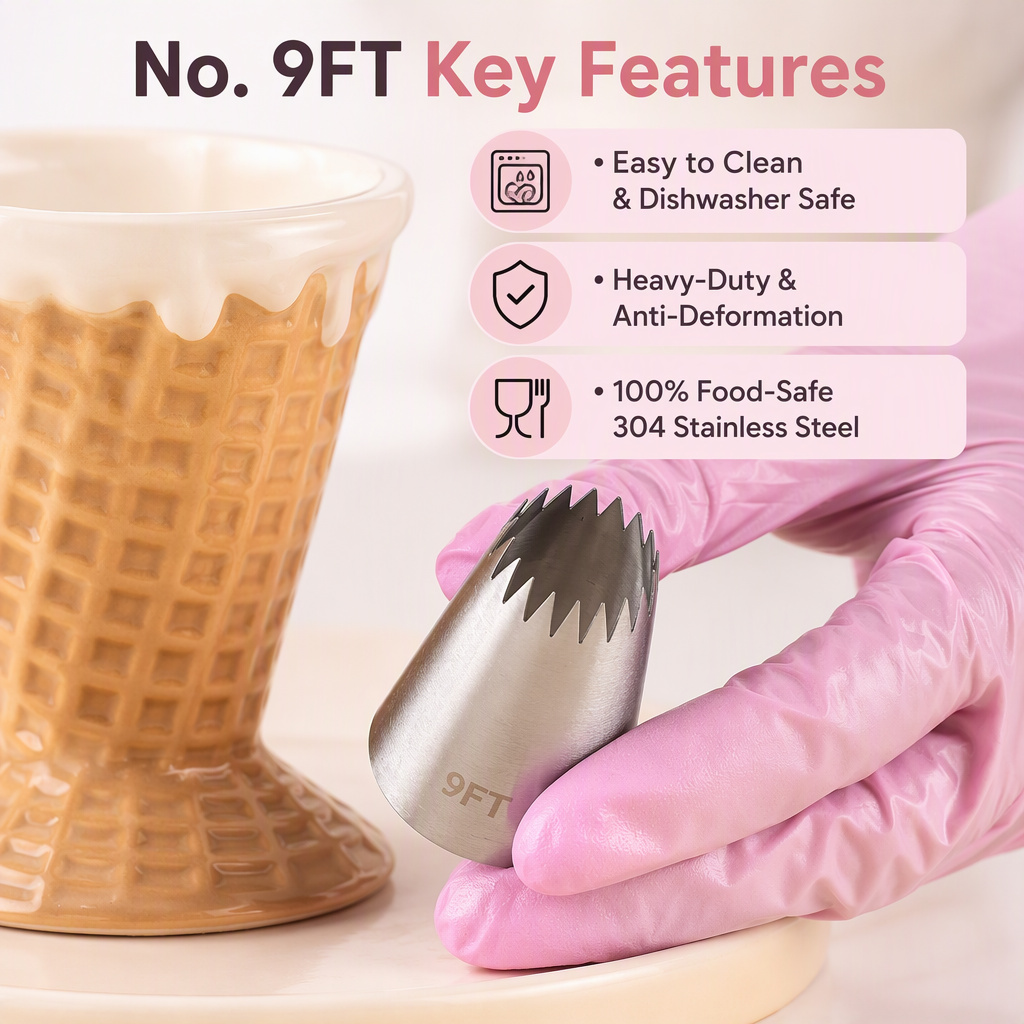 No. 9FT French Open Star Piping Tip – XXL Pastry Tip for Eclair, Choux & Cake Borders - Image 3
