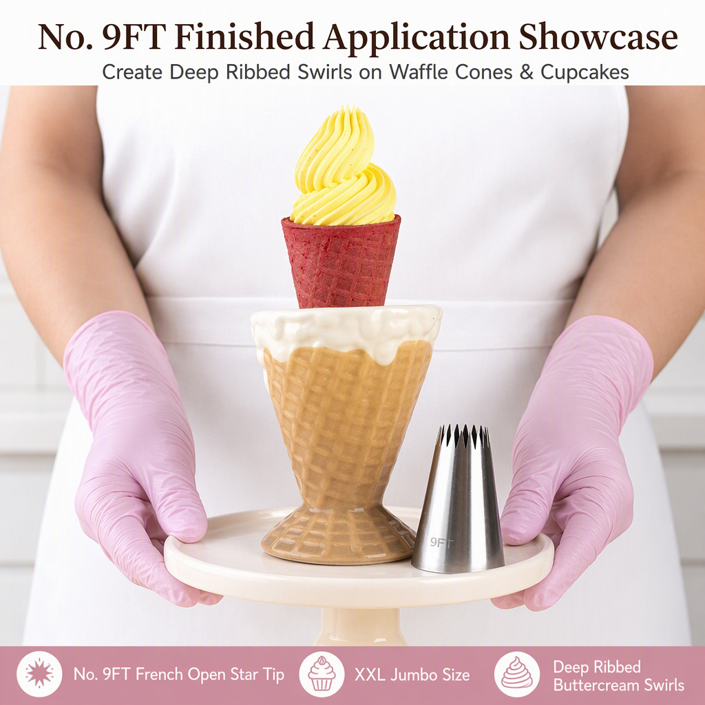 No. 9FT French Open Star Piping Tip – XXL Pastry Tip for Eclair, Choux & Cake Borders - Image 2